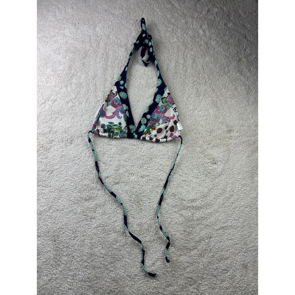Silver Label ABS Bikini Top Womens Large Paisley Floral Navy White Swim Halter